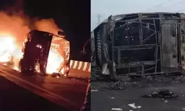 नागपुर से पुणे जा रही बस डिवाइडर से टकराकर पलटी; आग की लपटों में घिर 26 लोगों की मौत
