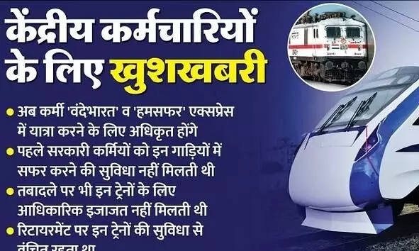 वंदे भारत एक्सप्रेस: अब केंद्रीय कर्मी वंदे भारत और हमसफर एक्सप्रेस में कर सकेंगे सफर; जानिए कारण वंदे भारत एक्सप्रेस: अब केंद्रीय कर्मी वंदे भारत और हमसफर एक्सप्रेस में कर सकेंगे सफर; जानिए कारण
