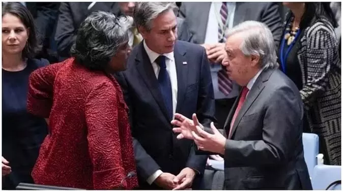 UN: हमास का पक्ष लेने पर संयुक्त राष्ट्र महासचिव पर भड़का इस्राइल, कहा- जल्द दें अपना इस्तीफा UN: हमास का पक्ष लेने पर संयुक्त राष्ट्र महासचिव पर भड़का इस्राइल, कहा- जल्द दें अपना इस्तीफा