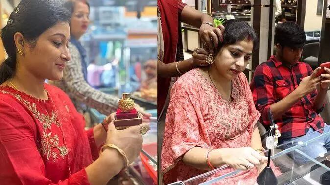 सराफा बाजार में रौनक : हर दिन 18 से 20 करोड़ के व्यापार की उम्मीद, सोने का करवा व हीरे का मंगलसूत्र बनी पसंद सराफा बाजार में रौनक : हर दिन 18 से 20 करोड़ के व्यापार की उम्मीद, सोने का करवा व हीरे का मंगलसूत्र बनी पसंद