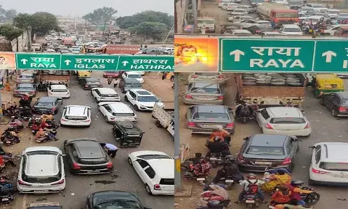 Mathura: यम द्वितीया पर बढ़ी श्रद्धालुओं की भीड़, हाईवे पर लगा पांच किमी लंबा जाम, घंटों परेशान रहे राहगीर