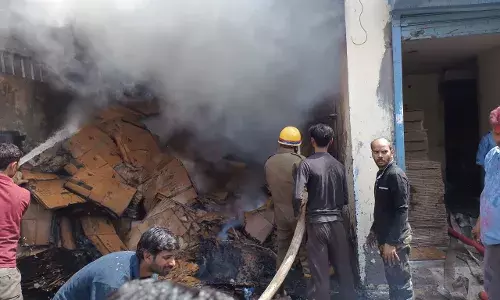 काजू बादाम की फैक्टरी में लगी आग दमकल कर्मी बुझाने में जुटे