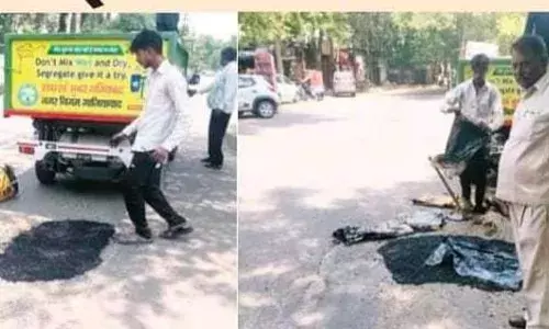 दस्ते के जरिए तेजी से चल रहा है सड़कों पर गड्ढे भरने का काम