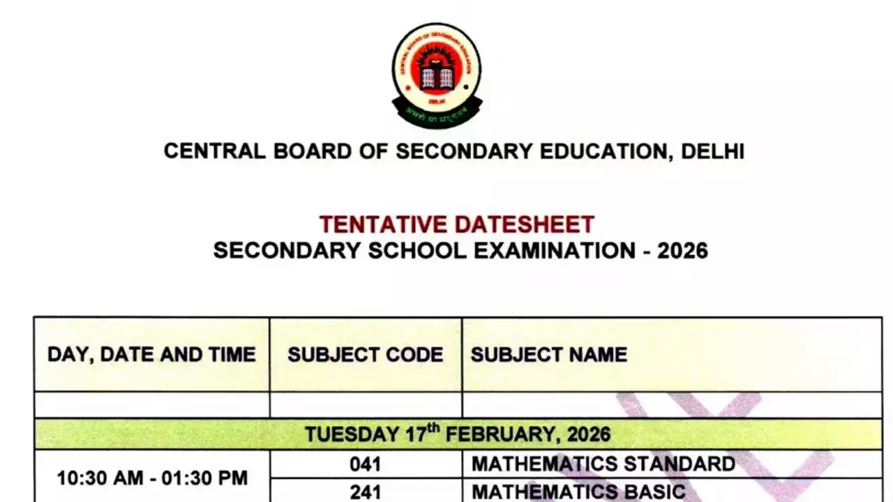 CBSE Date Sheet 2026: सीबीएसई 10वीं और 12वीं बोर्ड परीक्षा की डेटशीट जारी, यहां देखें पूरा शेड्यूल CBSE Date Sheet 2026: सीबीएसई 10वीं और 12वीं बोर्ड परीक्षा की डेटशीट जारी, यहां देखें पूरा शेड्यूल